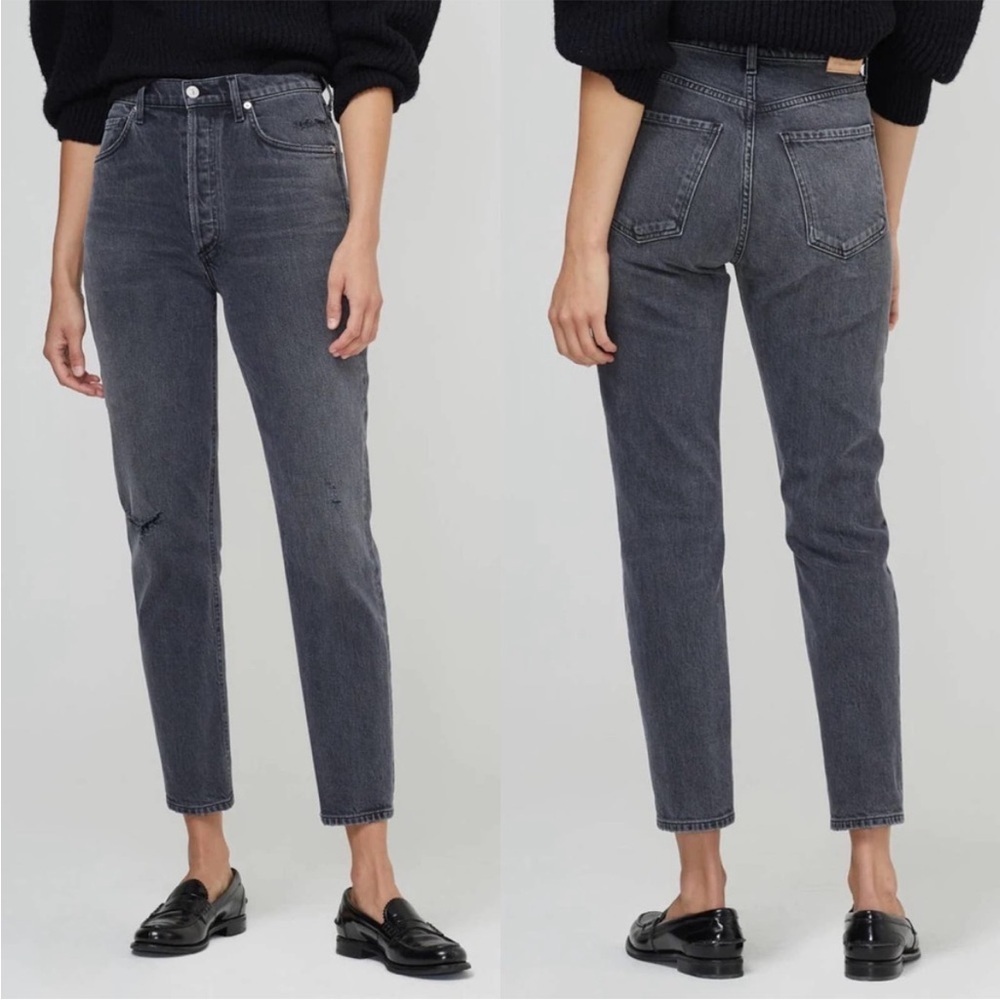 Citizens of Humanity Jolene High Rise Straight Jeans In Secrets Grey Distressed